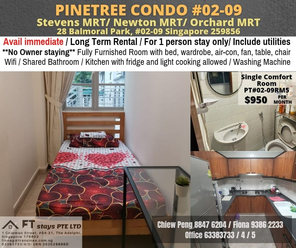 Available immedia﻿te - Common Room/Strictly Single Occupancy/no Owner Staying/No Agent Fee/Cooking allowed/Near Newton MRT/Near Orchard MRT/Stevens MRT - Bukit Timah - Bedroom - Homates Singapore