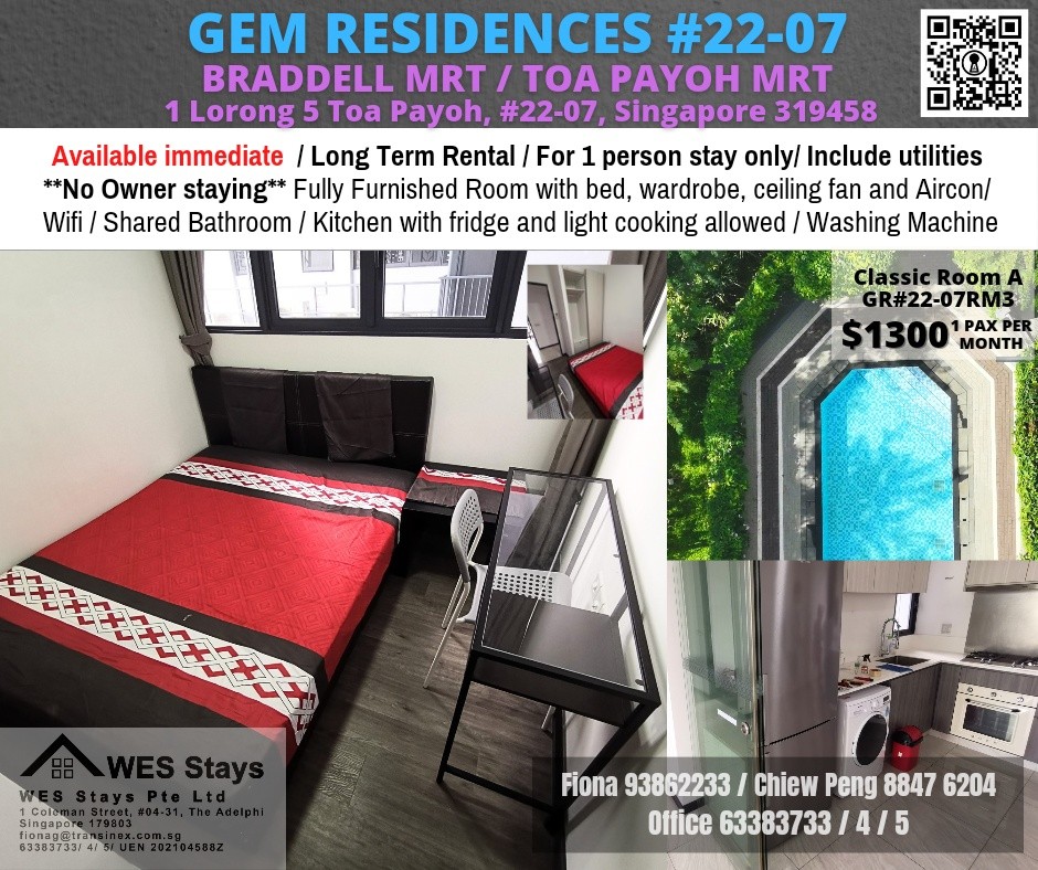 Amenities: wifi, bed, washing machine, ceiling fan and aircon, closet, shared toilet, light cooking allowed, fridge, non smoking, visitors allowed, no owner staying, no pet, no agent fee. - Lorong Chu - Homates 新加坡