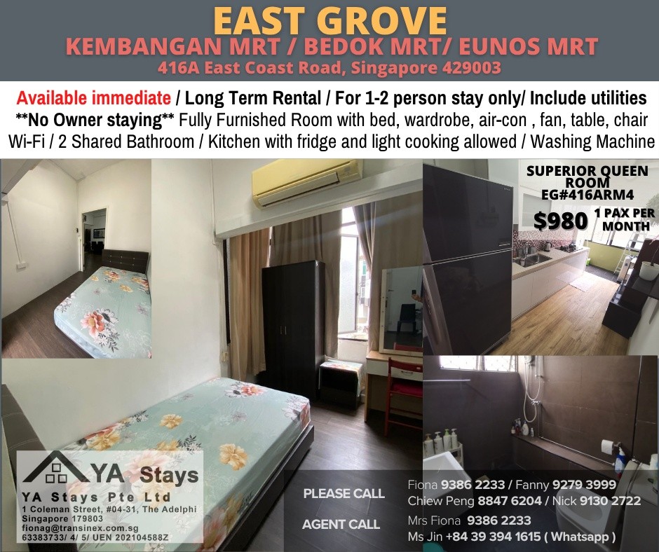 EAST GROVE Common Room/no Owner Staying/No Agent Fee/Cooking allowed/Kembangan MRT / Bedok MRT/ Eunos  MRT/ Available Immediate - Kembangan - Bedroom - Homates Singapore