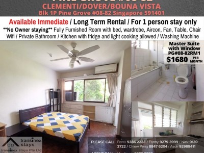 PINE GROVE 1P- Dover / Clementi mrt - Condo Master bedroom (Swimming pool &amp; gym) * Available Immediate - 1P Pine Grove #08-82 Singapore 591401