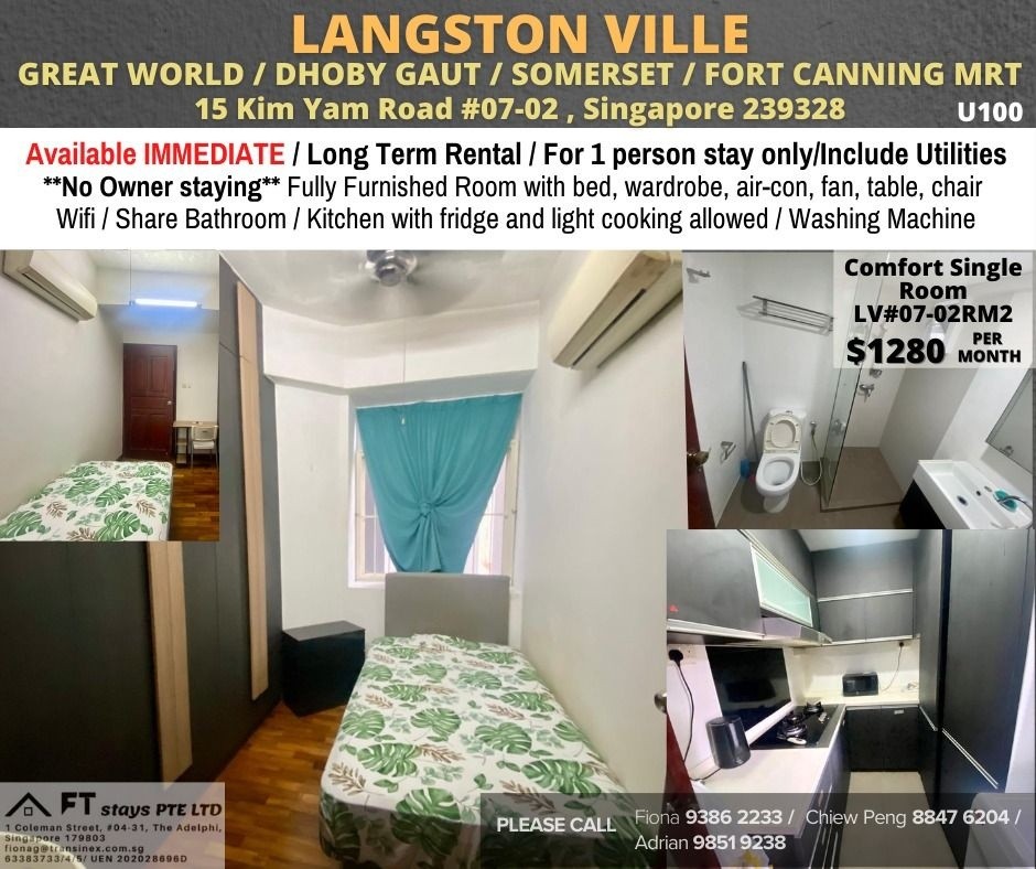 Available IMMEDIATELY - Common bedroom Room/Strictly Single Occupancy/fully furnished room with bed, shared bathroom /wardrobe, air-con / no Owner Stay/No Agent Fee/ light Cooking allowed - Dhoby Ghau - Homates Singapore