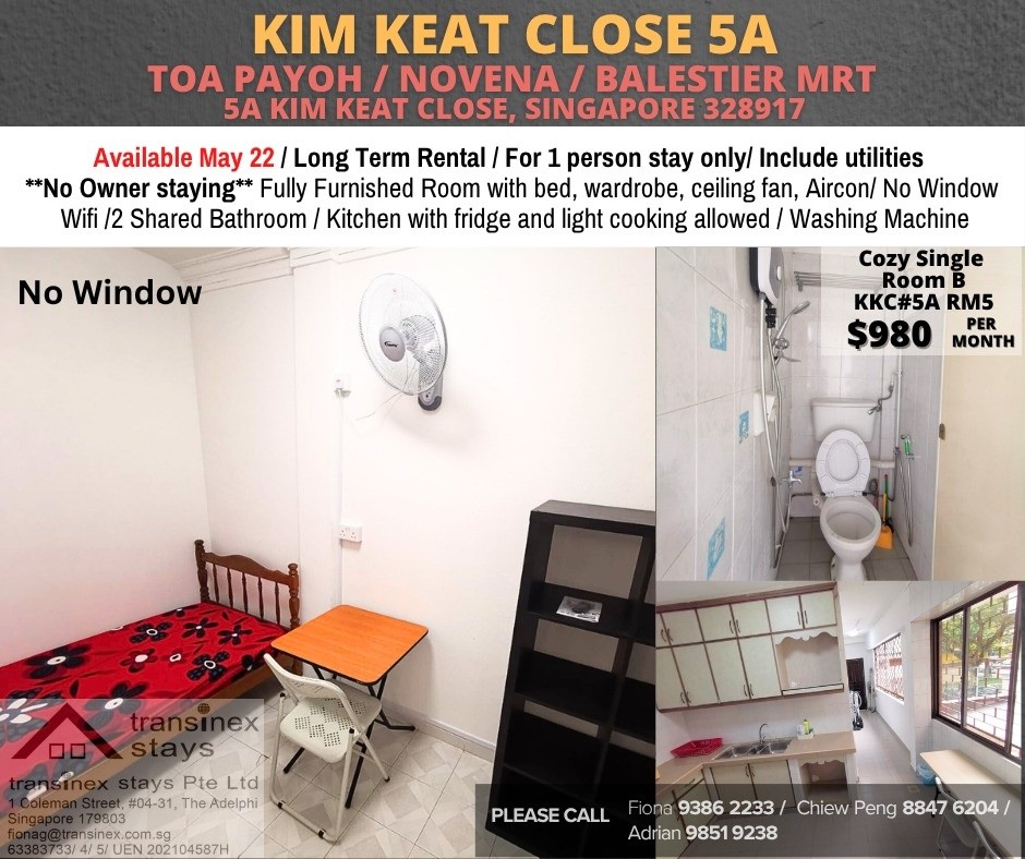 Available﻿ 22 May - Common Room/Include Utilities/Wifi/Aircon/No Agent Fee/Light Cooking Allowed/Washing Machine - Toa Payoh 大巴窯 - 分租房間 - Homates 新加坡
