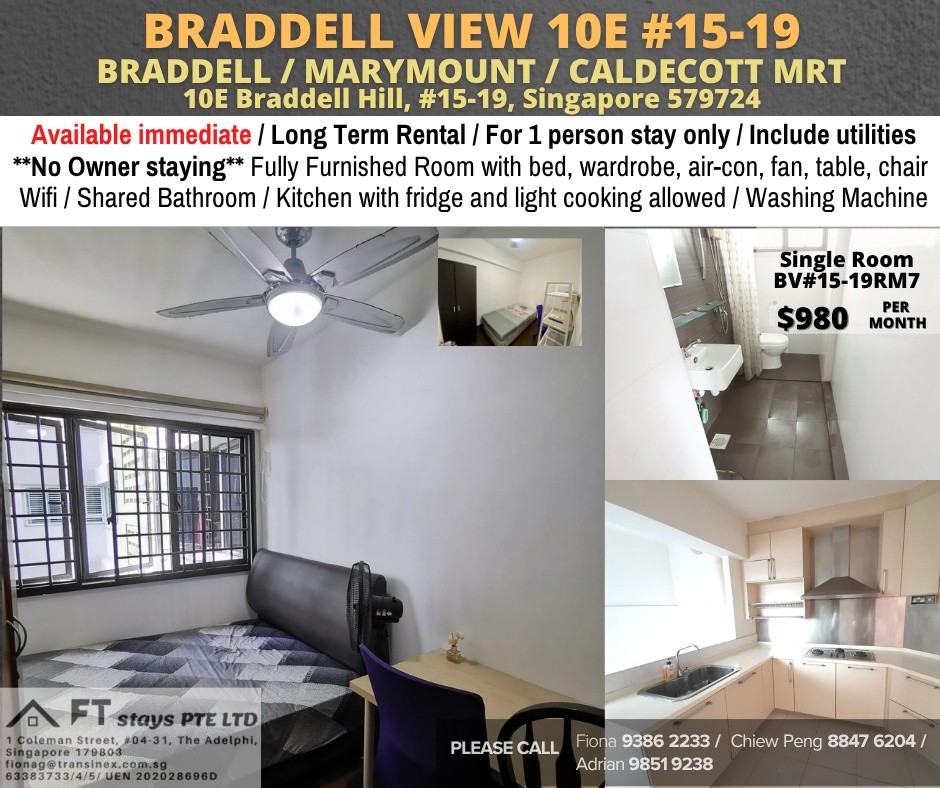 Room for Rent/BRADDELL / MARYMOUNT / CALDECOTT MRT/ For 1 pax/ Available Immediately - Braddell - Flat - Homates Singapore