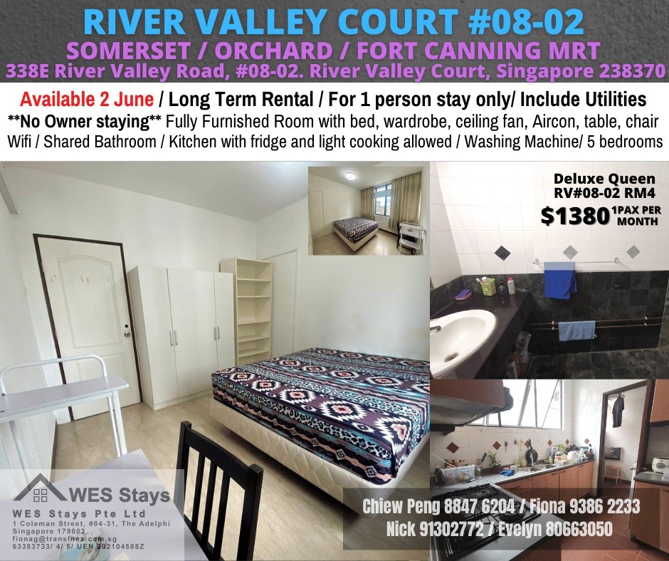 Available﻿ June 2 - Master Room/Include Utilities/Wifi/Aircon/No Agent Fee/Light Cooking Allowed/Washing Machine - River Valley 裡峇峇利 - 分租房間 - Homates 新加坡