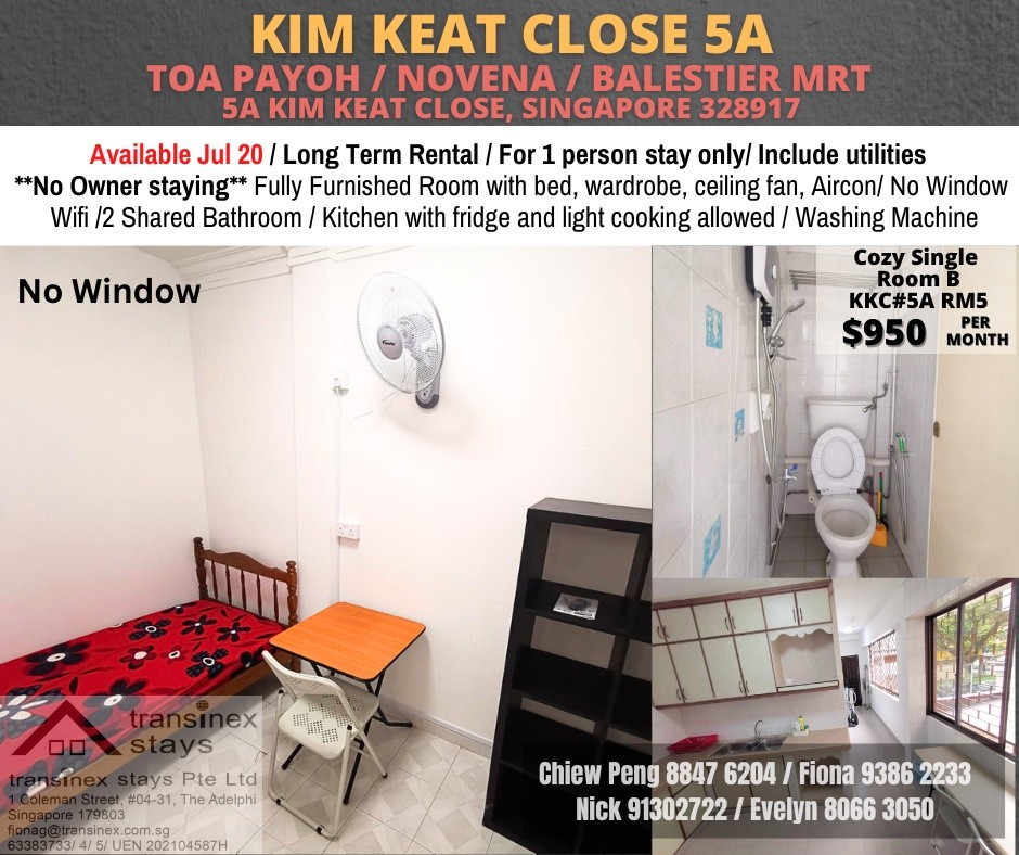 Available﻿ Jul 20 - Common Room/Include Utilities/Wifi/Aircon/No Agent Fee/Light Cooking Allowed/Washing Machine - Toa Payoh 大巴窑 - 整个住家 - Homates 新加坡