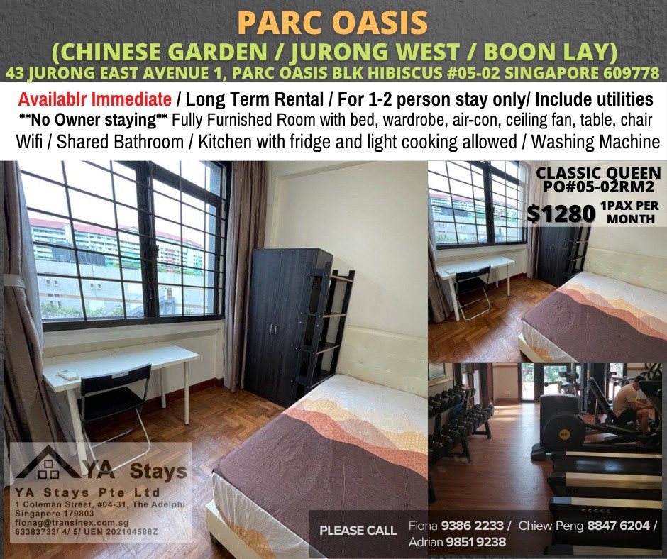 Room For rent/43 JURONG EAST AVENUE 1, PARC OASIS BLK HIBISCUS 60977 Road/commen /for 1pax/ Available Immediate  - Toa Payoh 大巴窑 - 整个住家 - Homates 新加坡