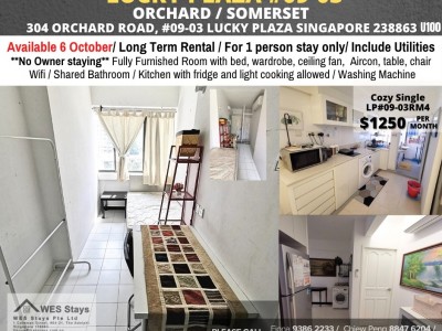 Room for rent / ORCHARD / SOMERSET / Common room / 1pax stay / Available 6 Oct - 304 ORCHARD ROAD, #09-03 LUCKY PLAZA SINGAPORE 238863