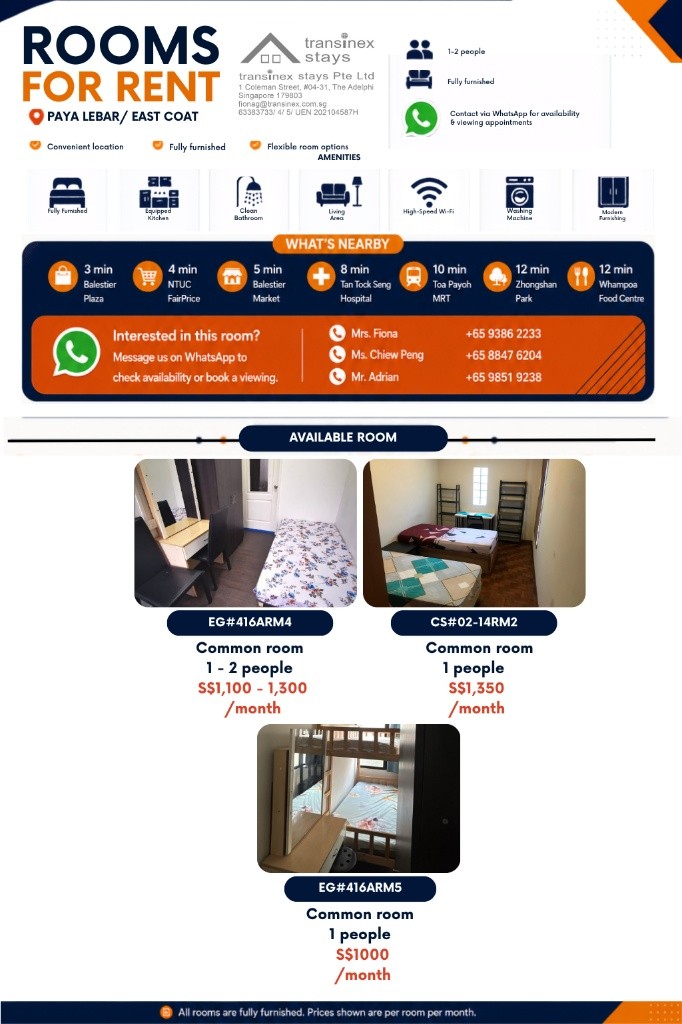 Room for rent / Kembangan MRT / Classic  room / 2 pax stay / Available 3 October - Marine Parade - Flat - Homates Singapore