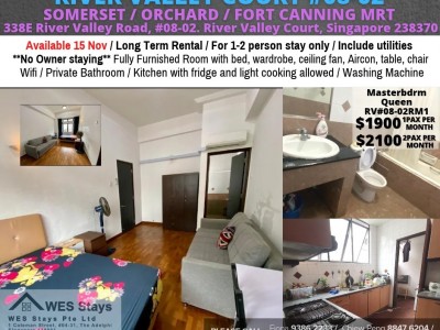 Room for rent / River Valley / Master Room / 1 Pax Stay / Available 15 November - 338E River Valley Road #08-02, Singapore 238370 (District 9 River Valley / Orchard)