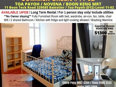 Toa Payoh/ Boon Keng / Novena MRT / Min 3 - 12 Month Rental / Include utilities / No owner stay/ For 1 person stay only - 11 Boon Teck Road, # 11-02, Singapore 329585