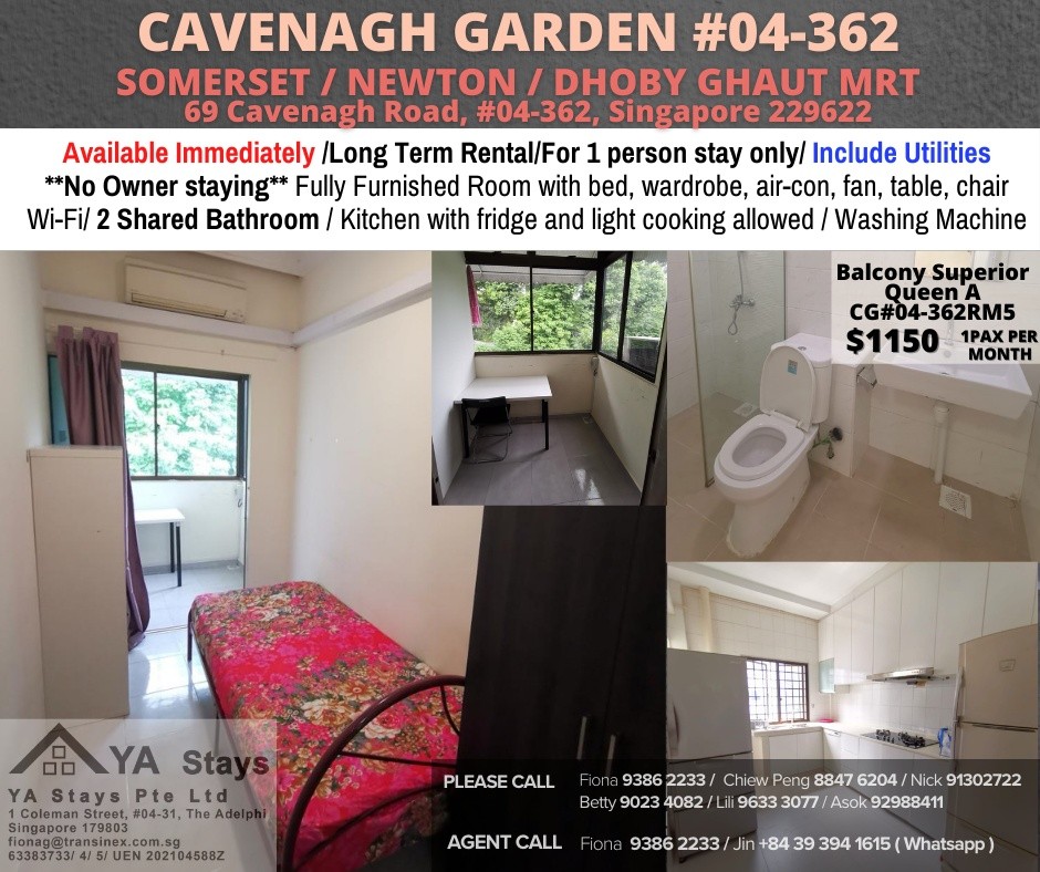 Room For Rent - CAVENAGH GARDEN (Orchard / River Valley)/ Near Somerset MRT/Newton MRT/Dhoby Ghaut MRT/ Common Room/ 1 Pax/ Fully Furnished/ No Owner Staying - Orchard - Flat - Homates Singapore