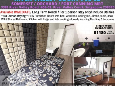 Available﻿ Immediately - Common Room/Include Utilities/Wifi/Aircon/No Agent Fee/Light Cooking Allowed/Washing Machine - 338E River Valley Road, Singapore 238370